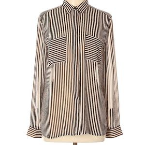 LOFT tan and black stripe sheer top